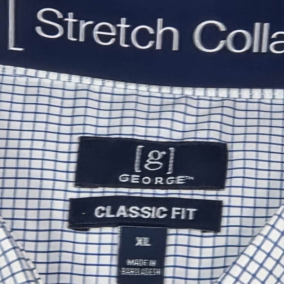 George Mens Dress Shirt Bundle Lot 2 NWT Blue Check Stretch L XL Business Career - Picture 4 of 6